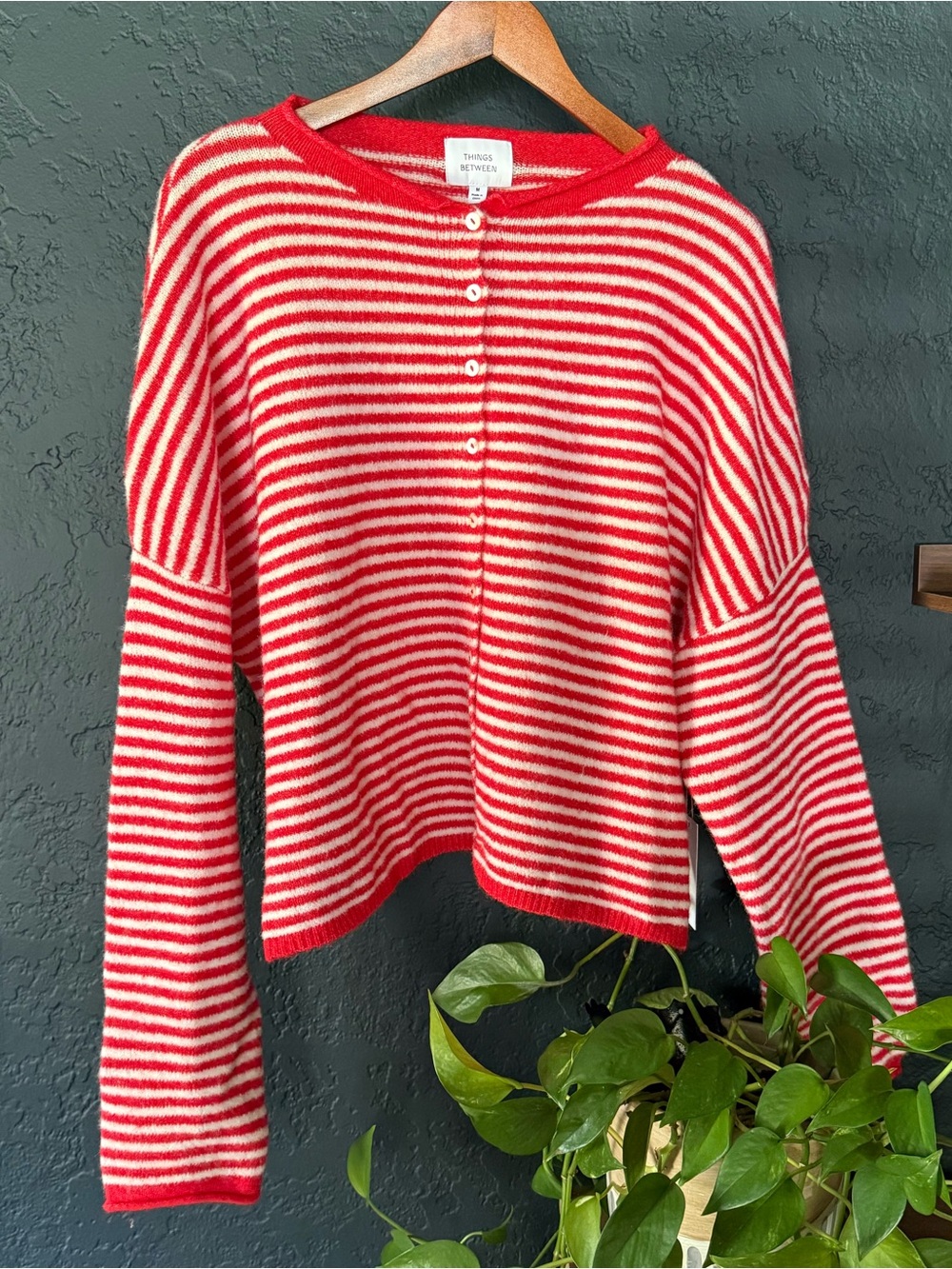Striped Red and White Button Up Knit Top